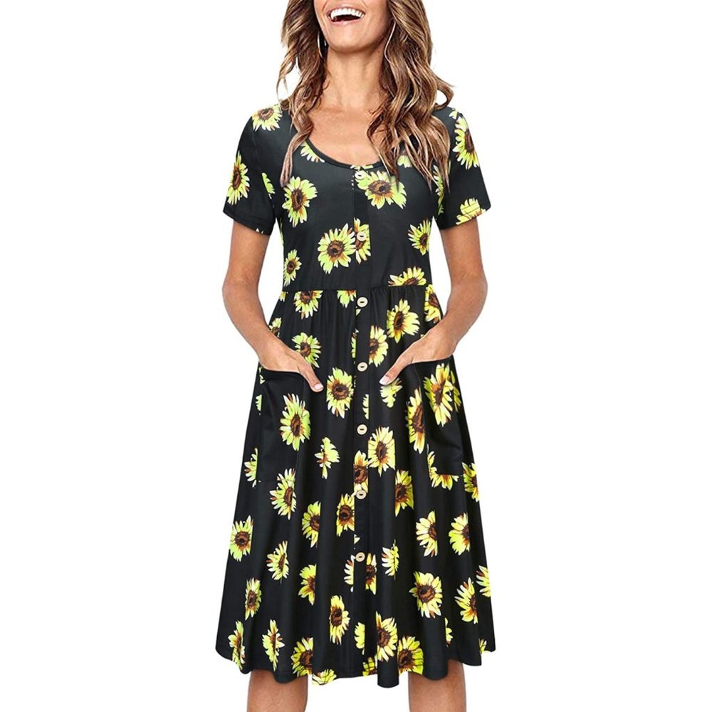 Short Sleeve Sunflower Dress